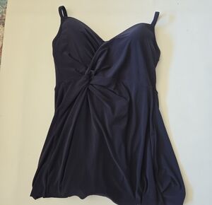 NWOT Miraclesuit Navy Twist-Front Adora Swimdress SIZE 12